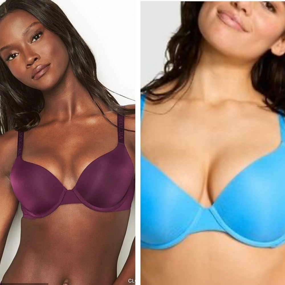 Victoria's Secret PINK‎ T-Shirt Bra Bundle Womens 38D Purple Blue Lightly Lined